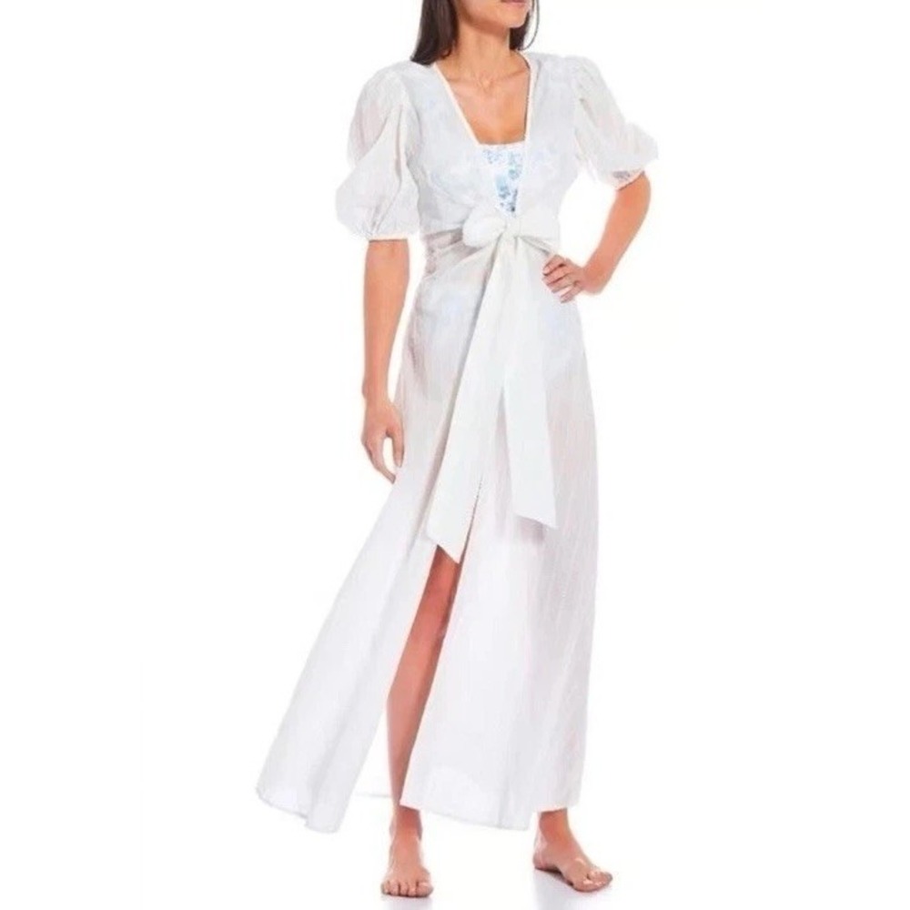 NWT Antonio Melani Born Fifth Swim White Tie Cover-Up Maxi Dress Cotton Womens M